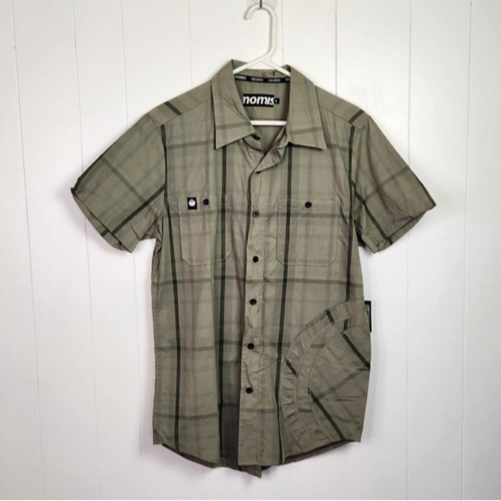 Nomis Mens Touch Short Sleeve Button Down Shirt Green Plaid Cotton New NWT